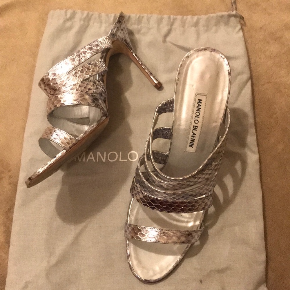 Manolo Blahnik Silver Mule Sandals